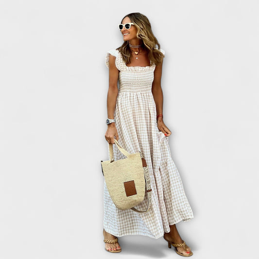 Elara – Smocked Gingham Maxi Dress