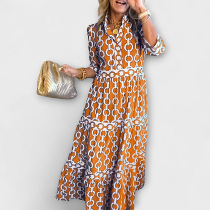 EVONNA | Flowy Midi Dress with Elegant Collar