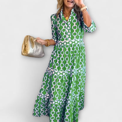 EVONNA | Flowy Midi Dress with Elegant Collar