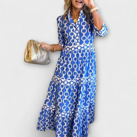 EVONNA | Flowy Midi Dress with Elegant Collar