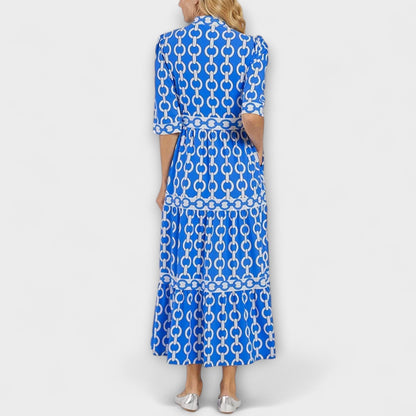 EVONNA | Flowy Midi Dress with Elegant Collar