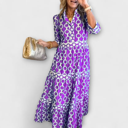 EVONNA | Flowy Midi Dress with Elegant Collar