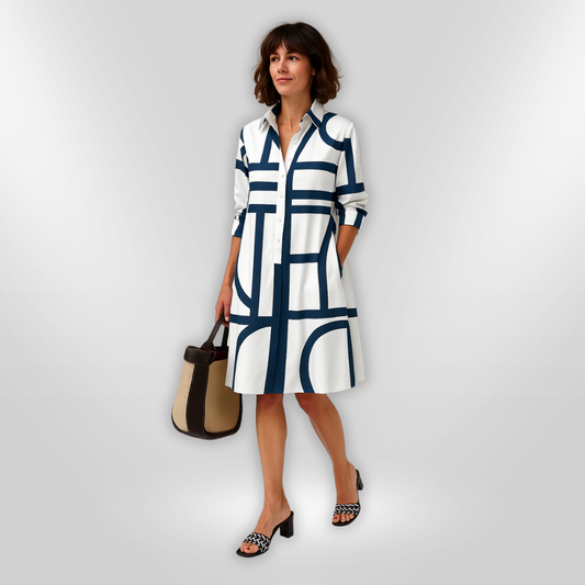 Helen™ – Geometric Pattern Midi Dress