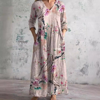 Dearyn | Summer Dress with V-Neck and Floral Pattern
