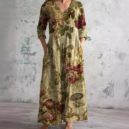 Dearyn | Summer Dress with V-Neck and Floral Pattern