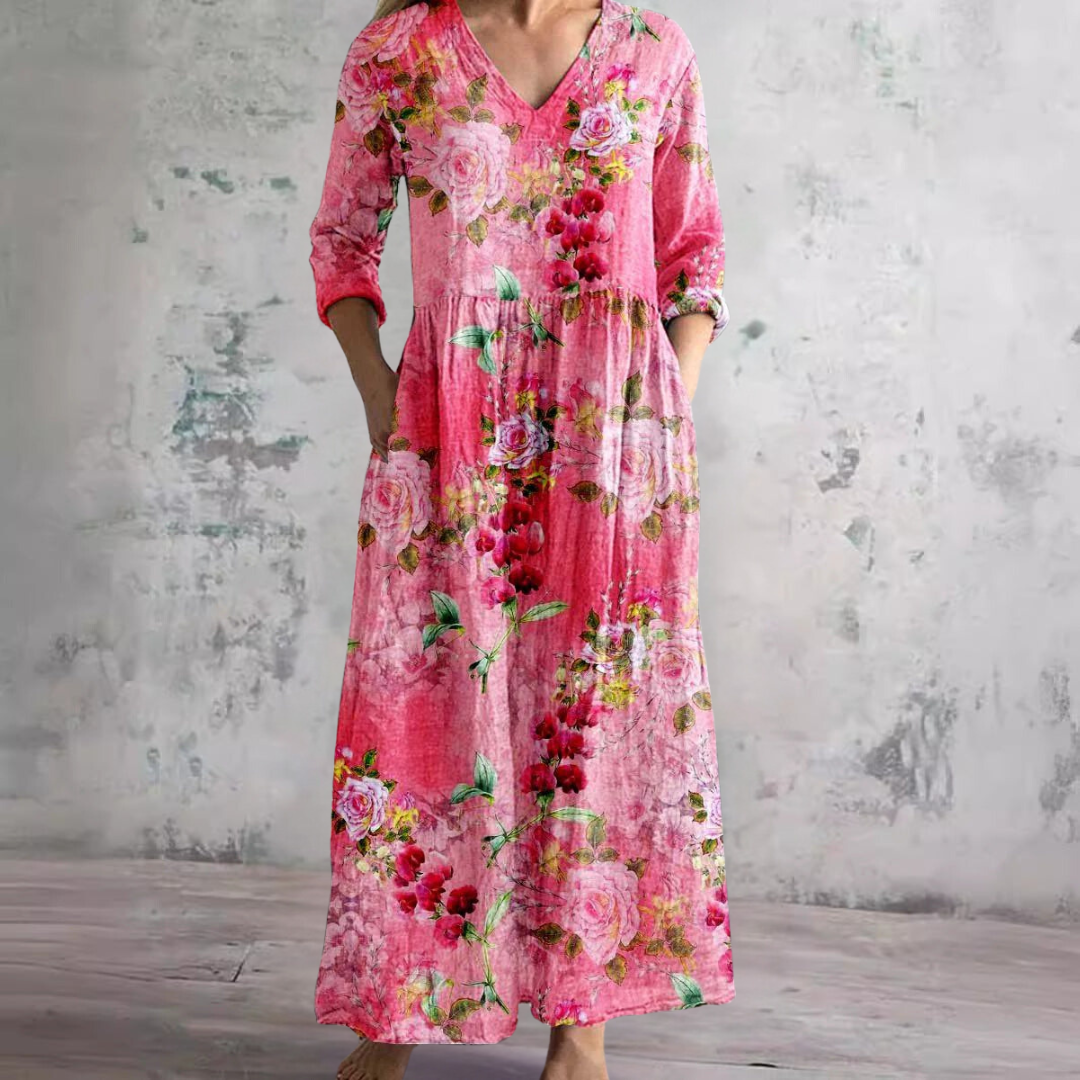 Dearyn | Summer Dress with V-Neck and Floral Pattern