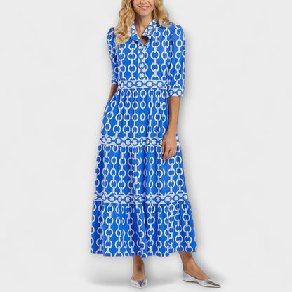 EVONNA | Flowy Midi Dress with Elegant Collar